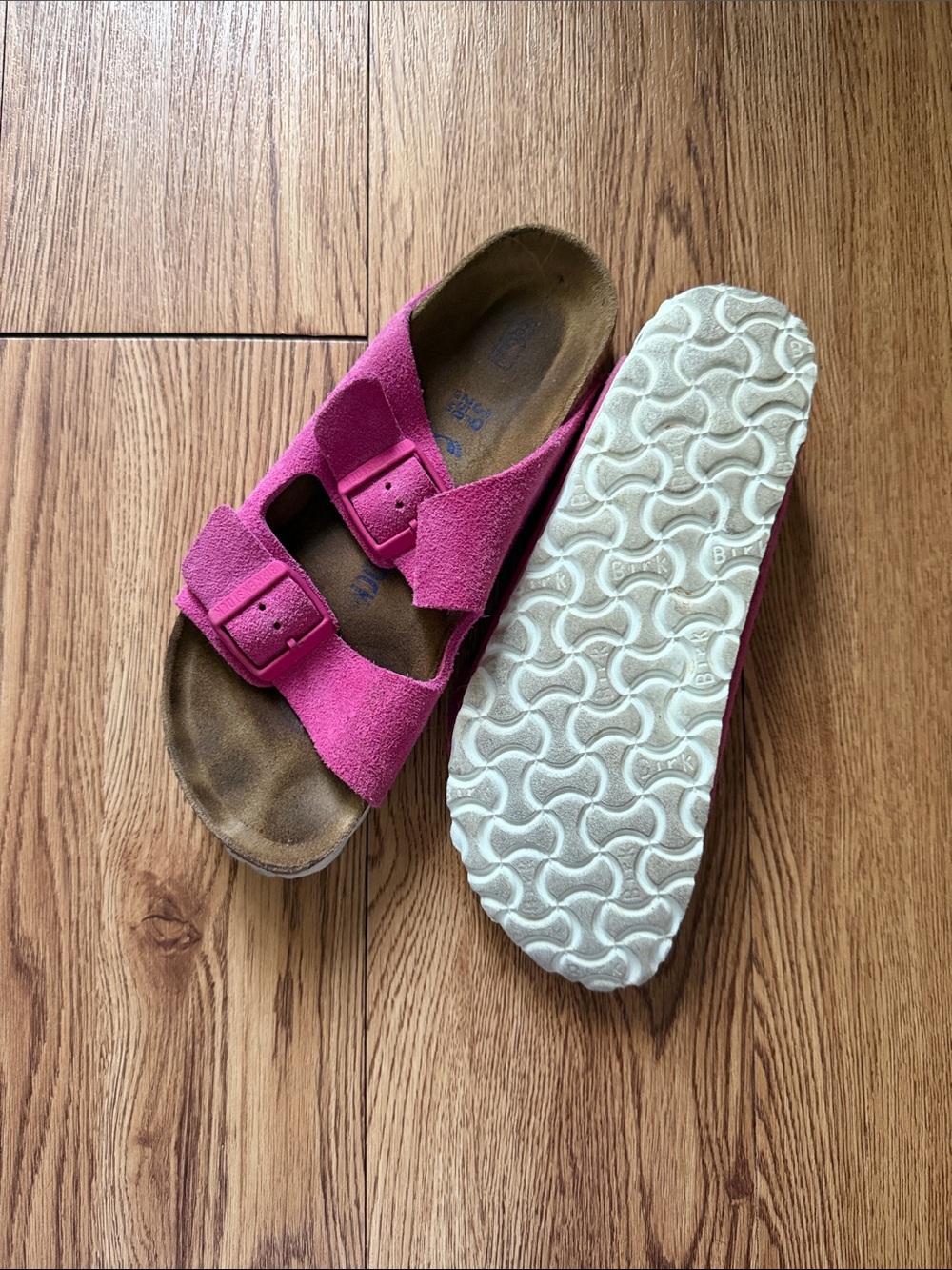 Birkenstock Pink Suede Two-Strap Sandals